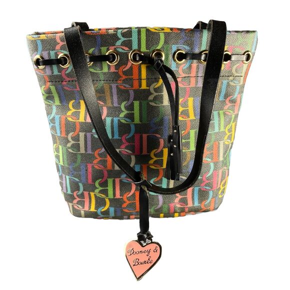 Dooney & Bourke Handbags - Vtg Y2K Dooney & Bourke Black Signature Rainbow Monogram Logo Handbag Purse Bag